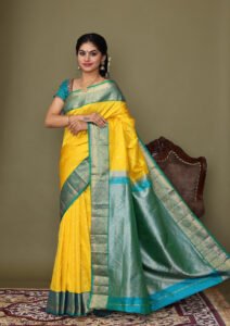 Lemon Gold All Over Small  Butta Motif Zari Woven Kanchipuram Silk Saree