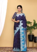 Navy Blue Floral Motif Silk Woven Kanchipuram Silk Saree