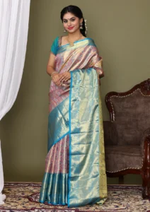 Purple & Gold Dual Tone Floral Motif Zari Woven Kanchipuram Tissue Silk Saree