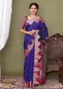 Royal Blue & Navy Blue Floral Motif Silk Woven Kanchipuram Silk Saree