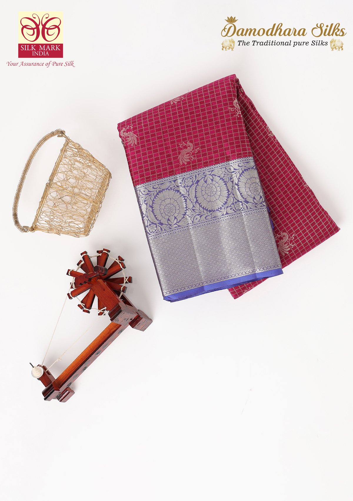 Chocolate Pink With Sky Violet Peacock Motif Kanchipuram Silk Saree