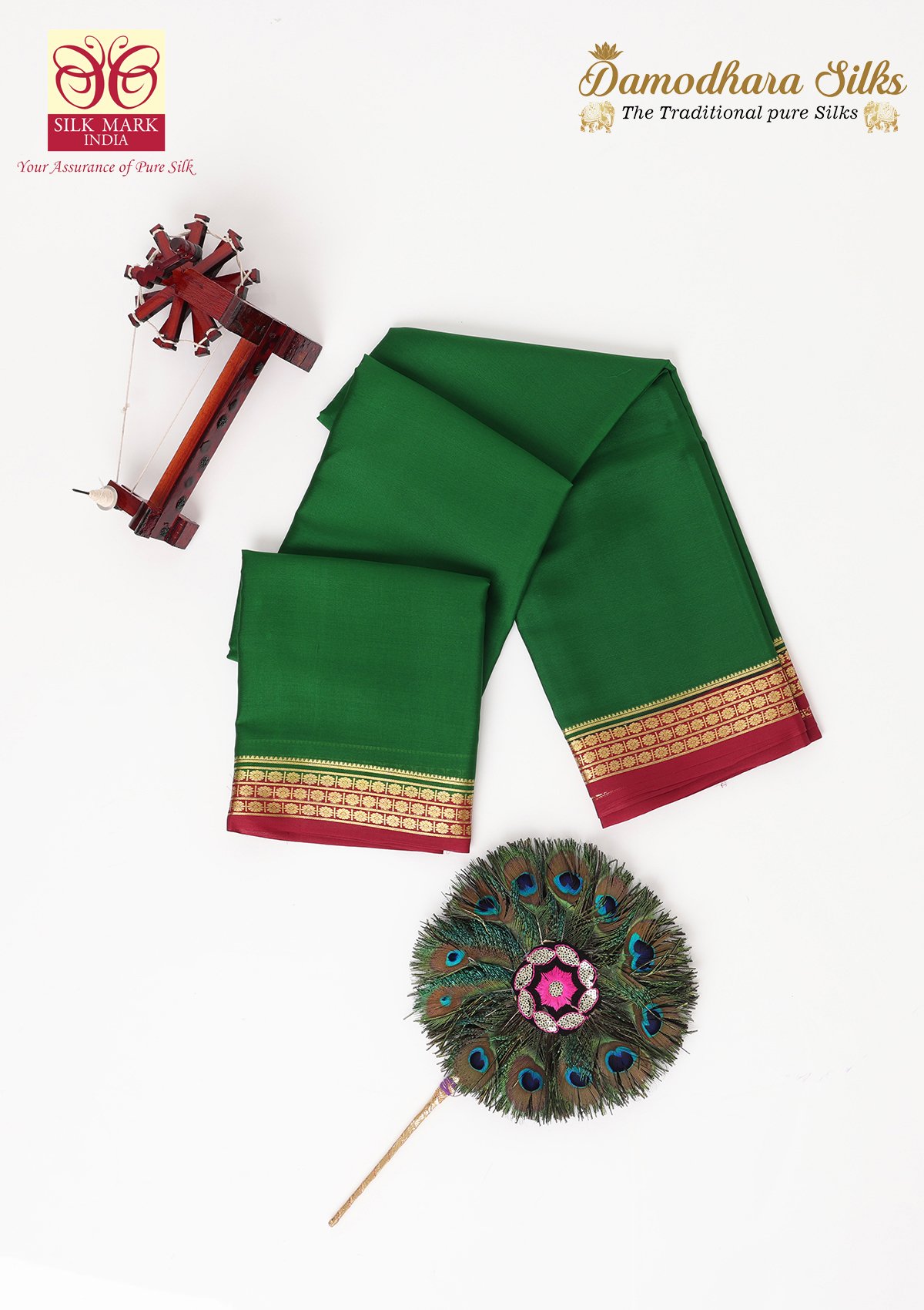 Green With Red Mysore Silk Saree