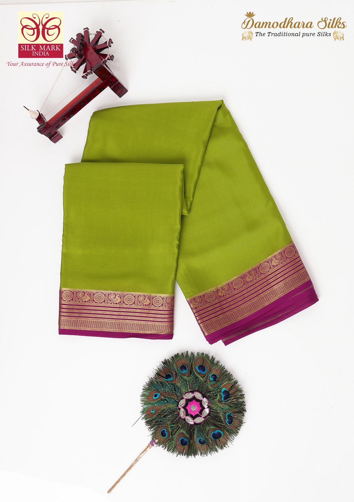 P Green With Wine Mysore Silk Saree