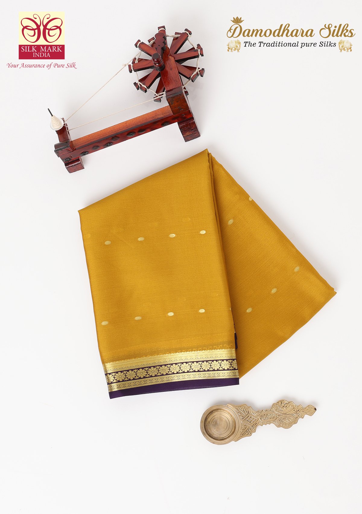 Mustard With Violet Butta Mysore Silk Saree