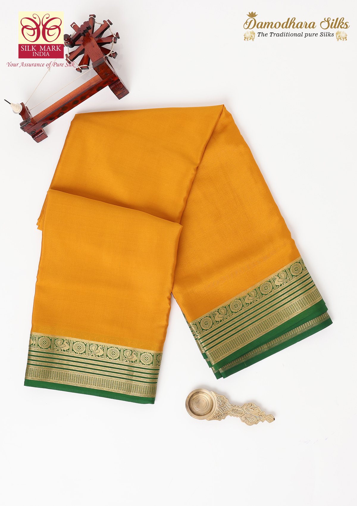 Mustard With Green Mysore Silk Saree