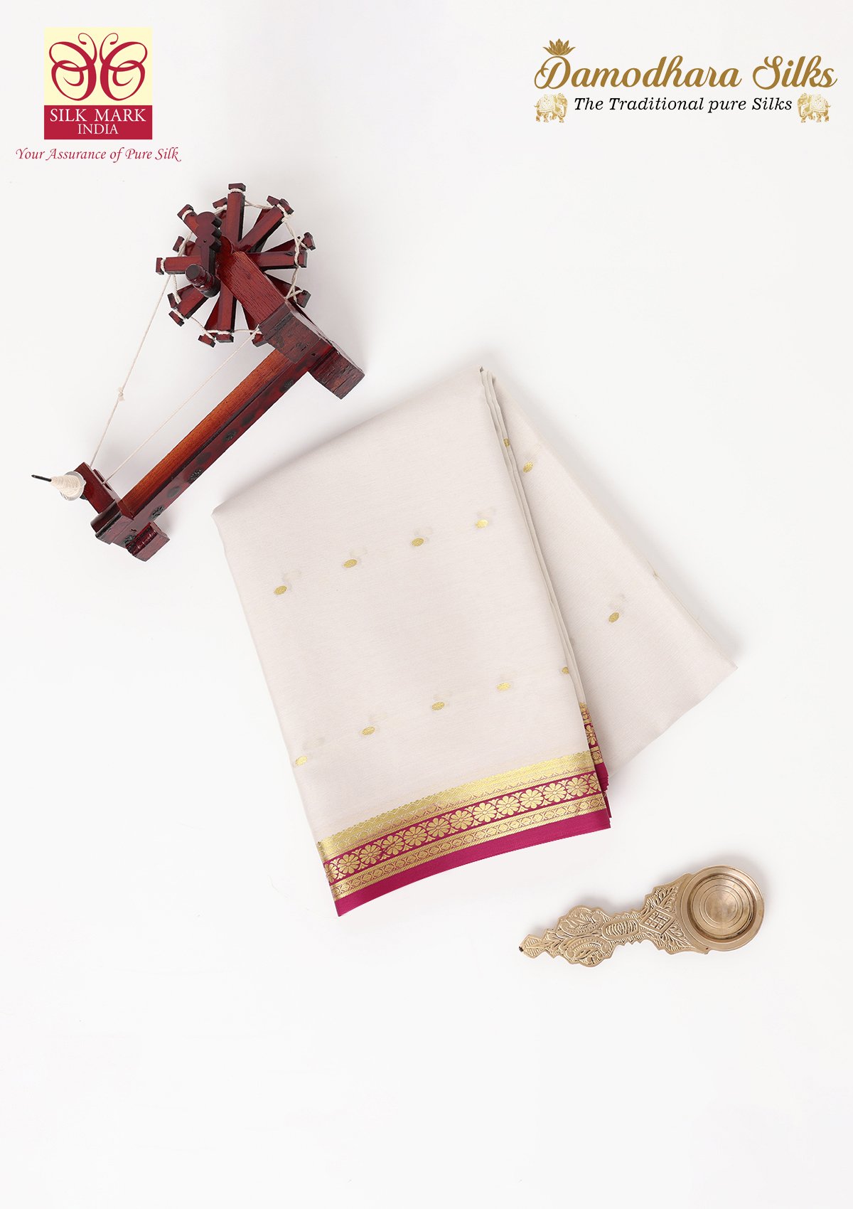 Off White Butta With Pink Mysore Silk Saree