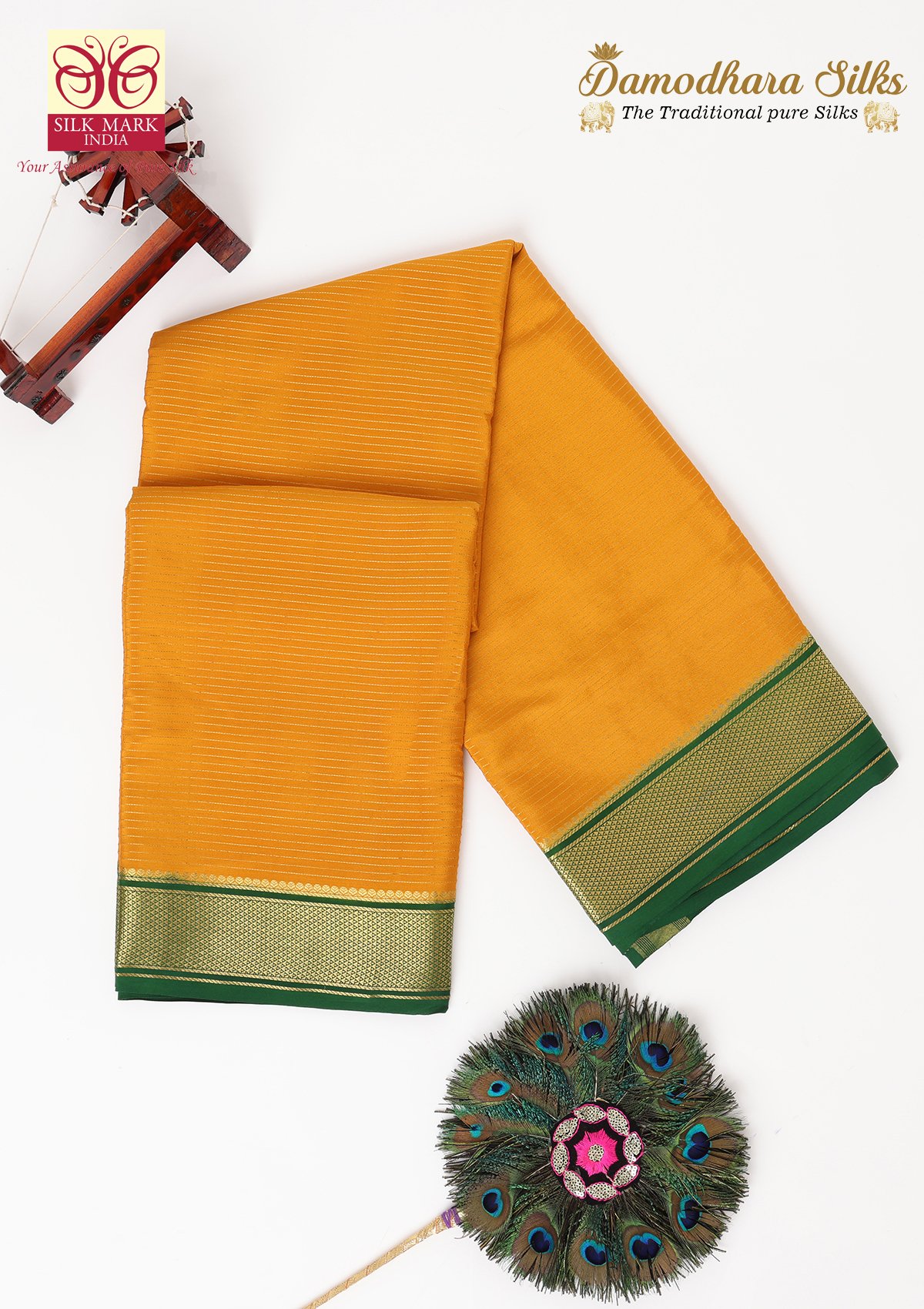 Mustard With Bottle Green Mysore Silk Saree