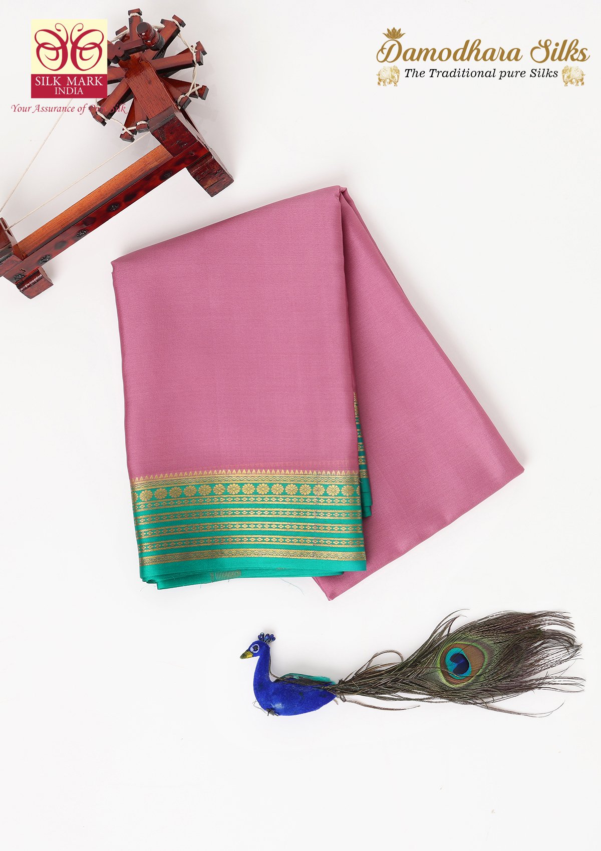 Lavender With Rama Green Mysore Silk Saree