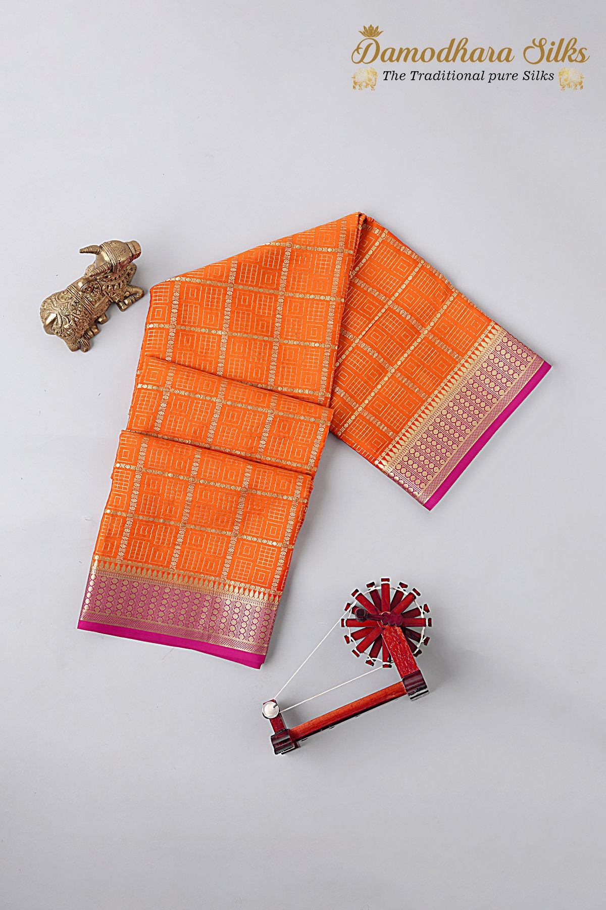 Orange With Pink Mysore Silk Saree