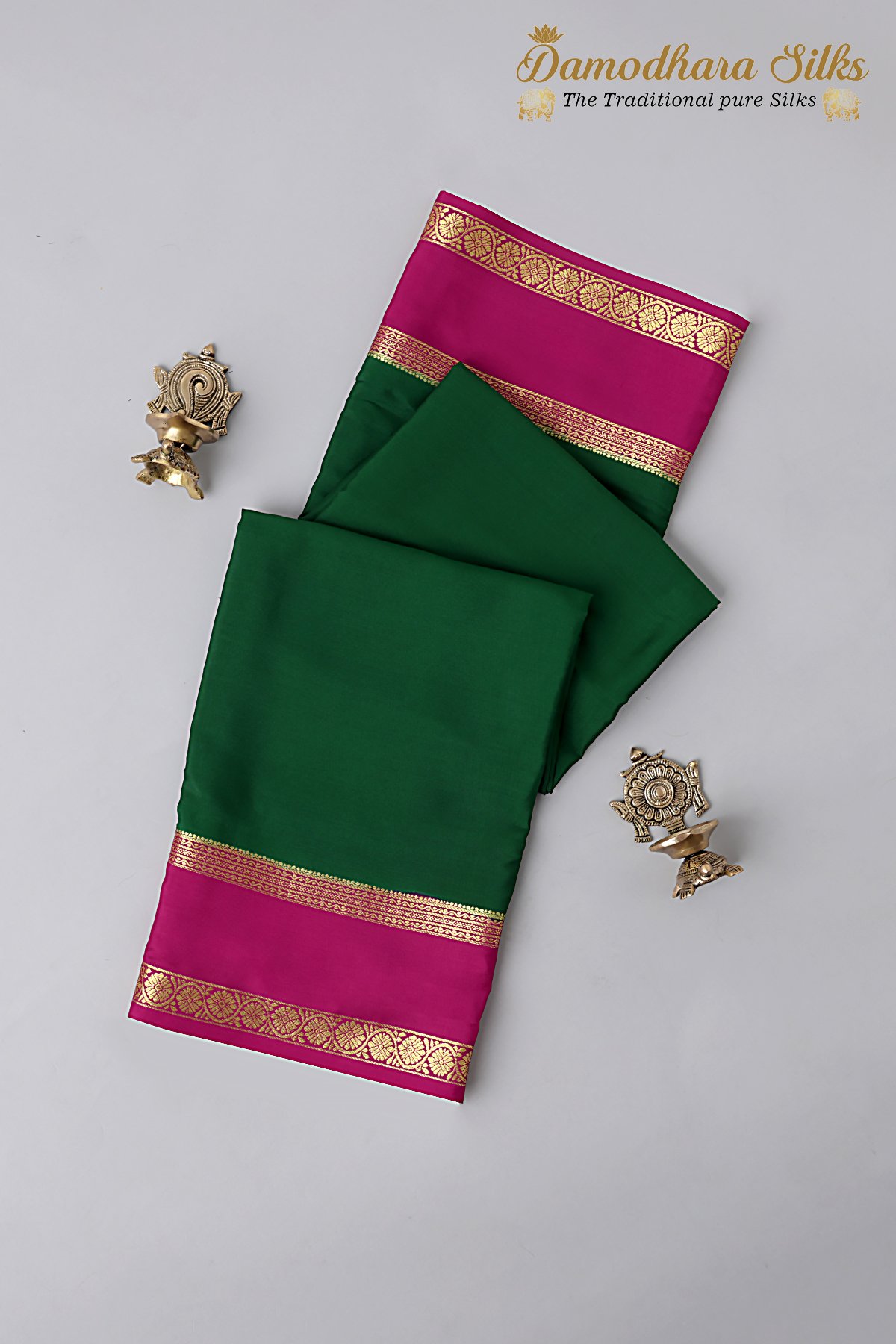 Green Pink Bentex Border Mysore Silk Saree