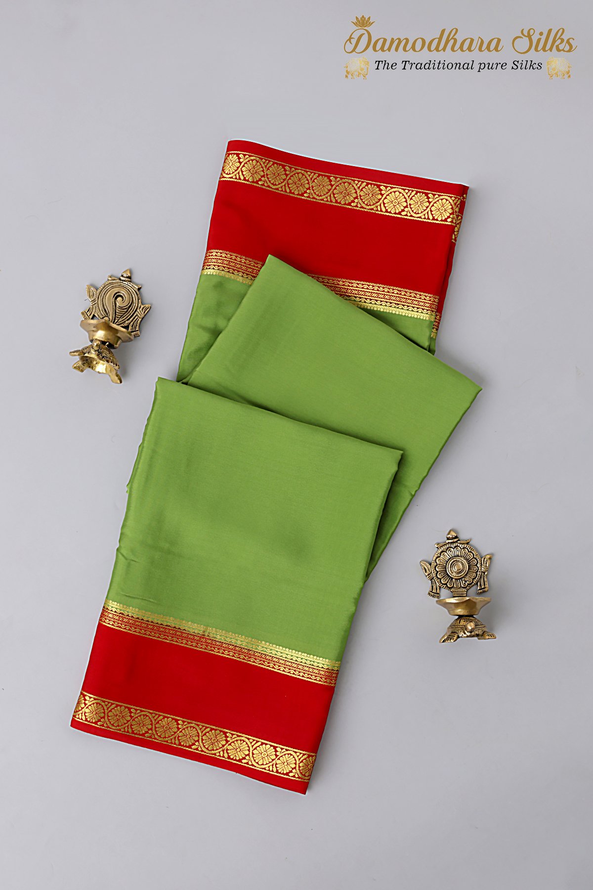 Olive Green Red Bentex Border Mysore Silk Saree