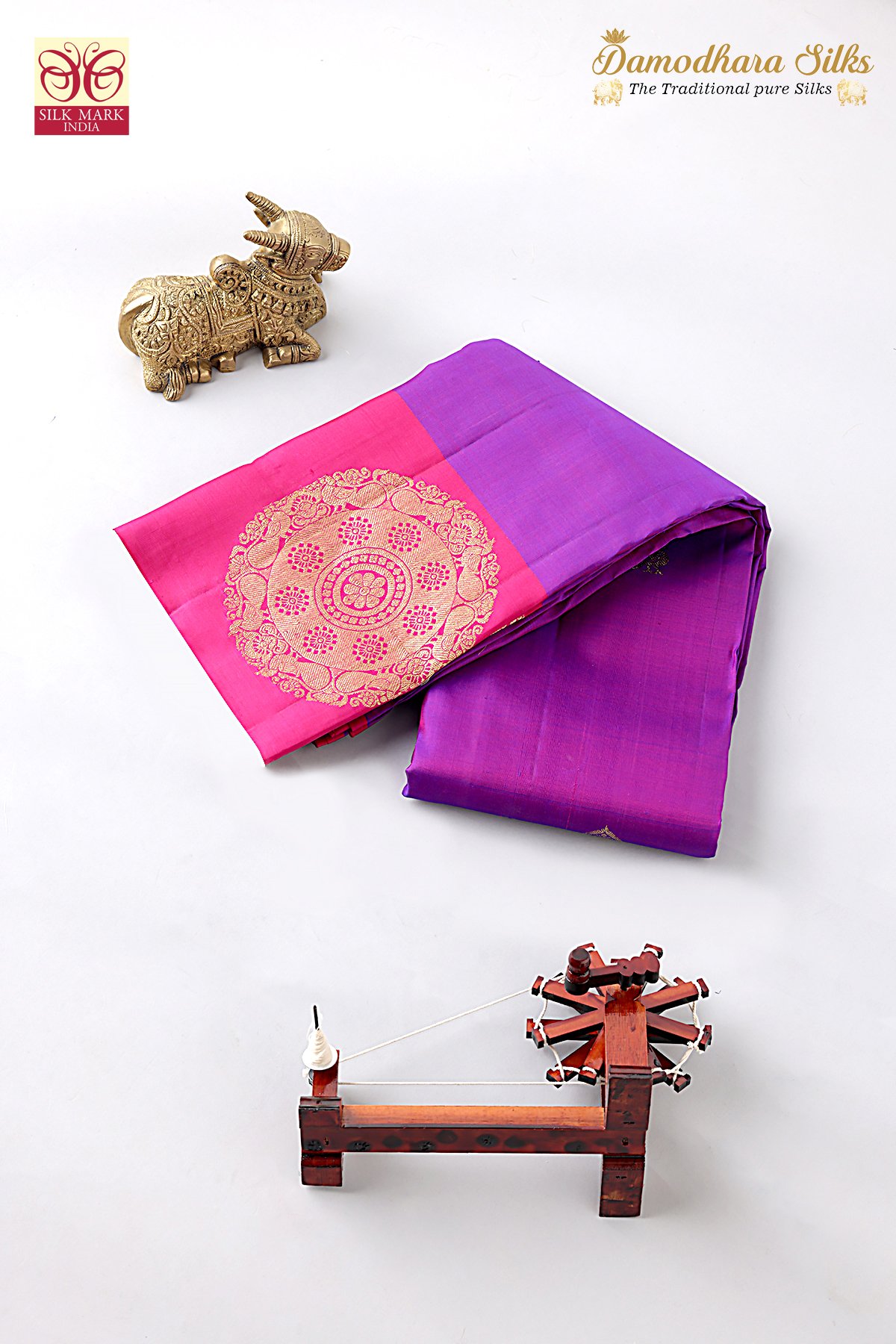 Dark Purple Pink Dual Tone Peacock Butta motif Kanchipuram Silk Saree