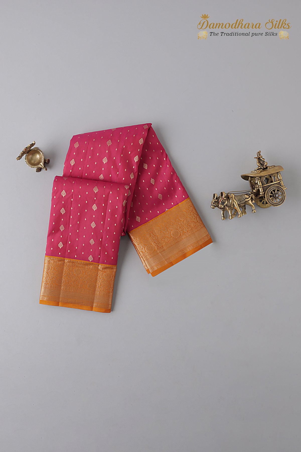 Red Pink With Mustard Kanchipuram Silk Saree