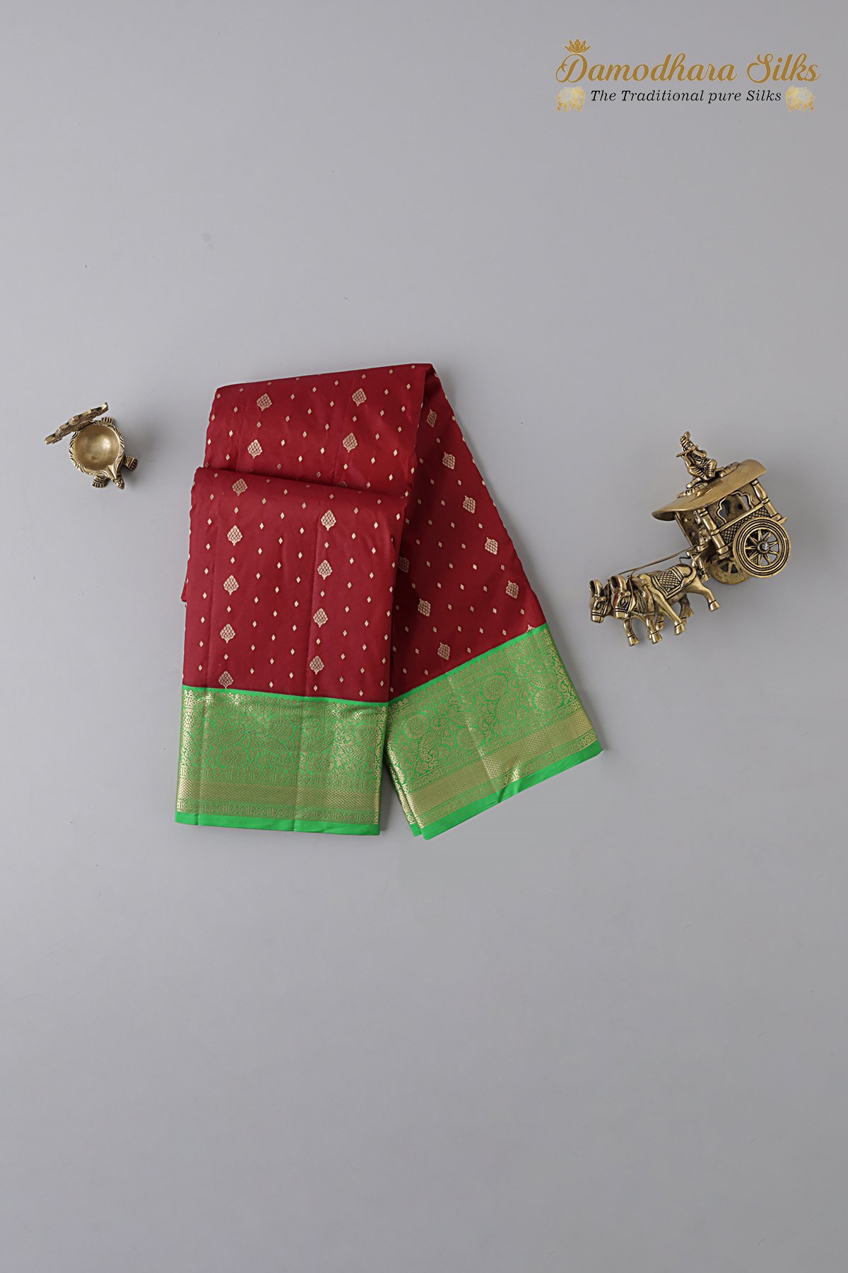 Merron Red With Parrot Green Kanchipuram Silk Saree