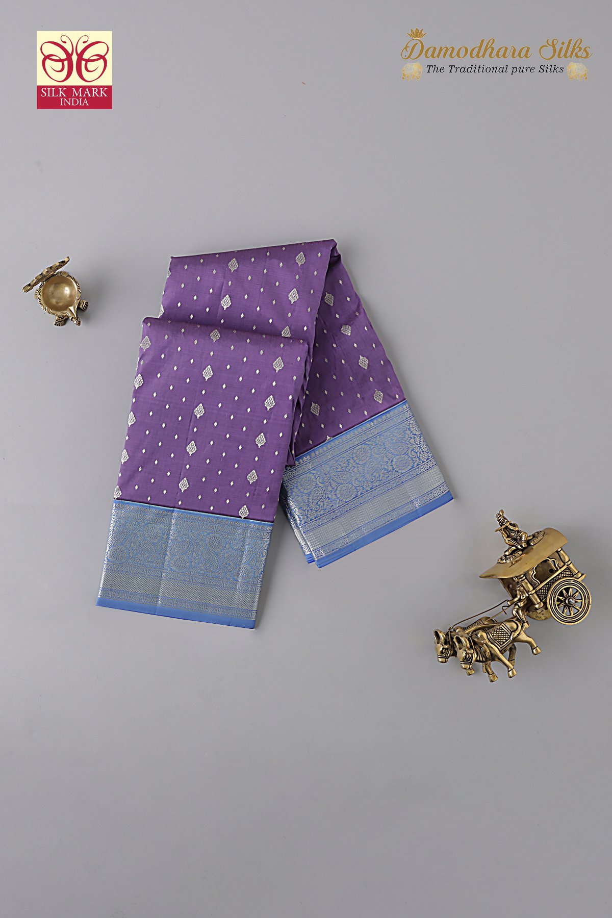 Light Purple With Sky Blue Kanchipuram Silk Saree