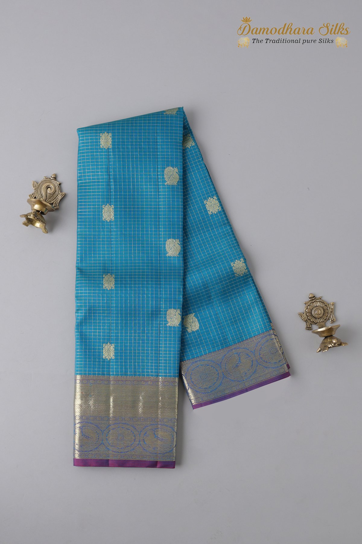 Rama Blue With Purple Kanchipuram Silk Saree