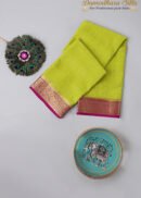 Olive With Pink Checks Mysore Silk Saree