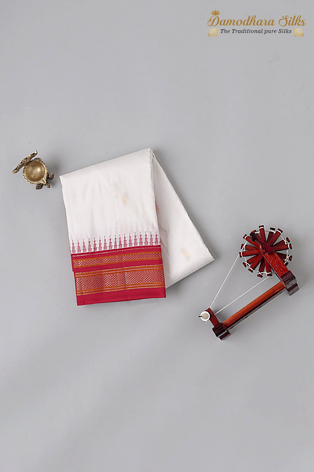 White With Red Ilkal Silk Saree