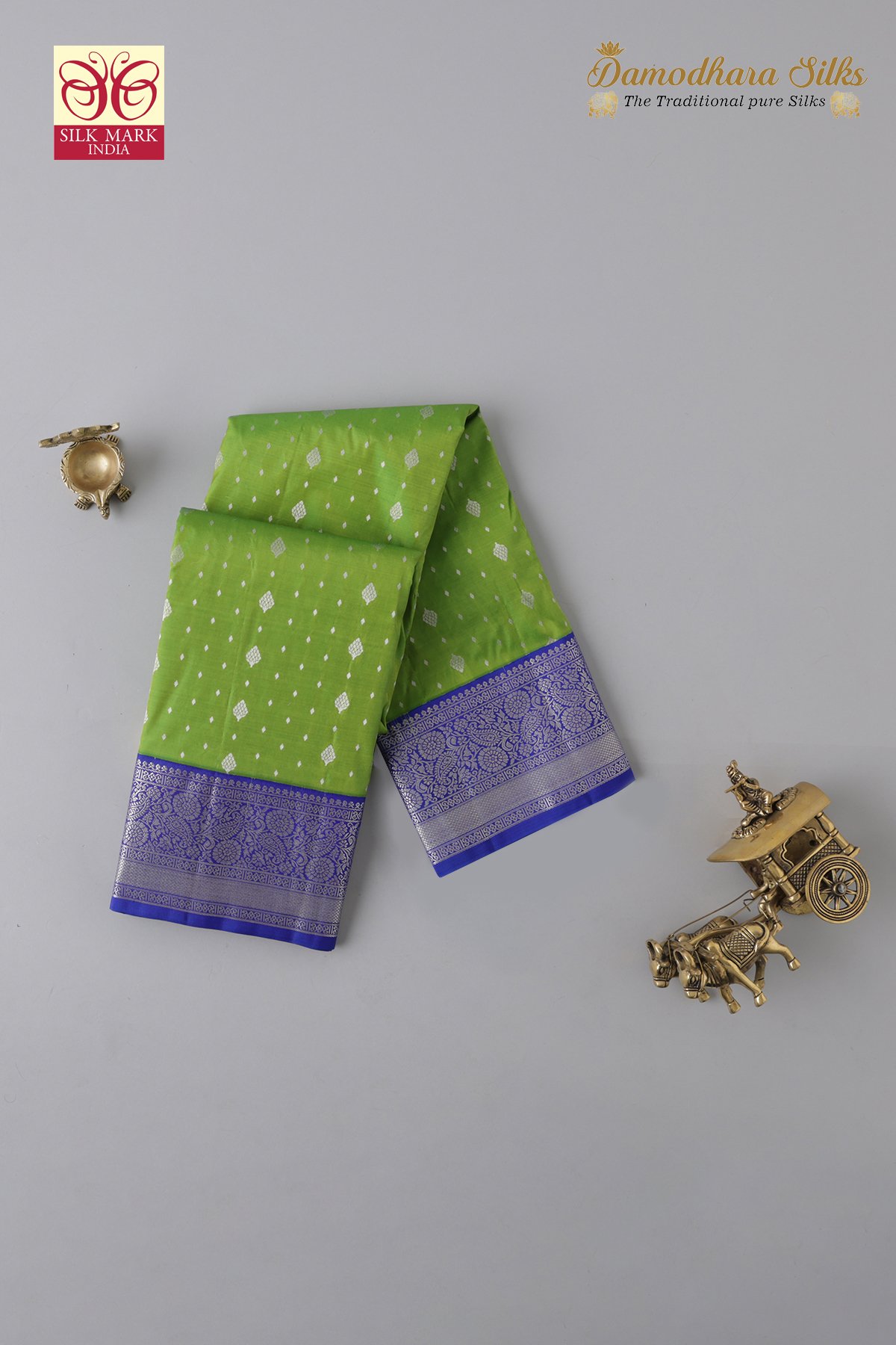 Olive Green With Violet Kanchipuram Silk Saree