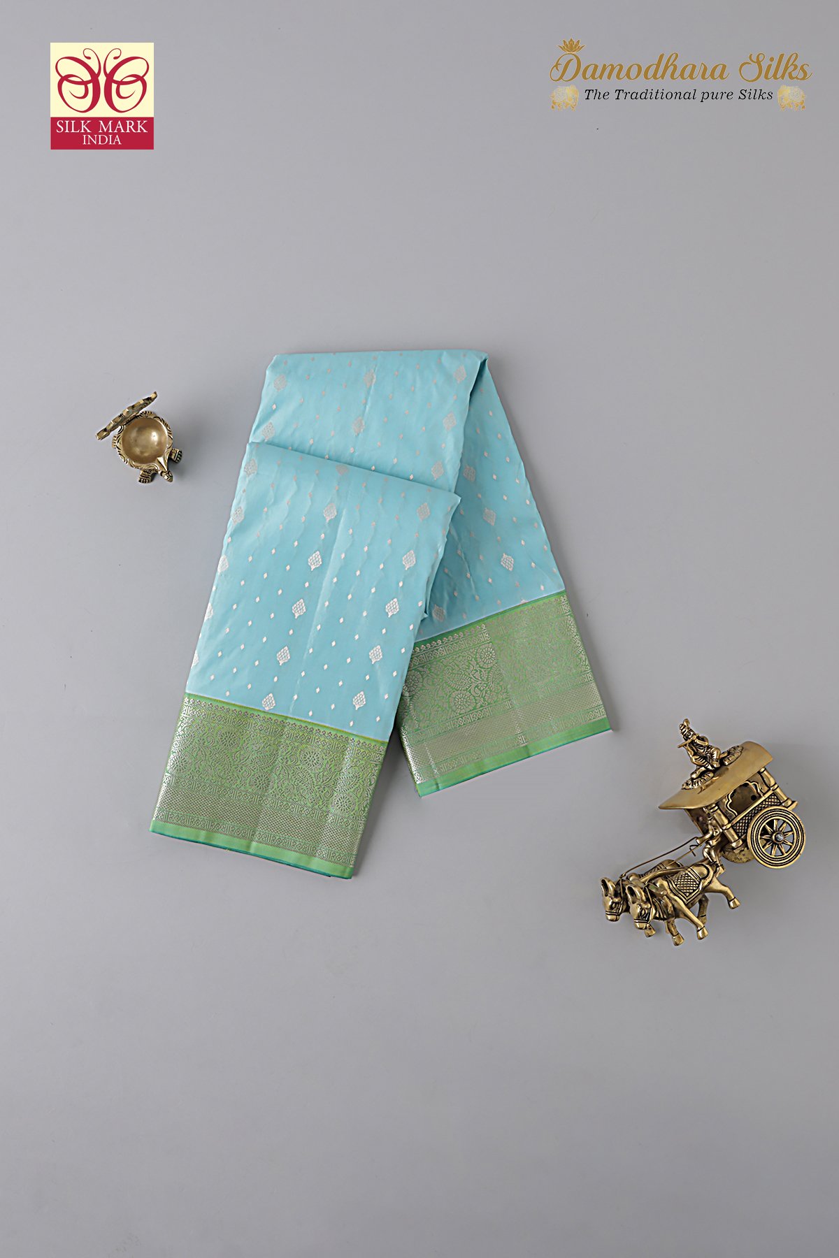 Sky Blue With Light Olive Kanchipuram Silk Saree